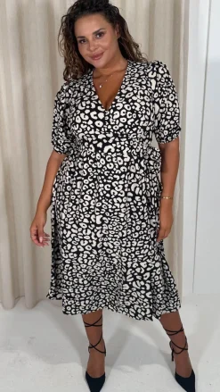 Animal Wrap Dress Black/White