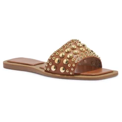 Clear Studded Mule Sandal Tan