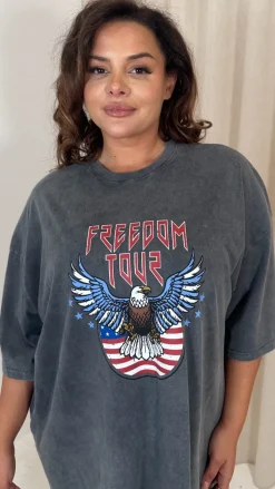 CurveWow Acid Wash Grunge T Dress Charcoal