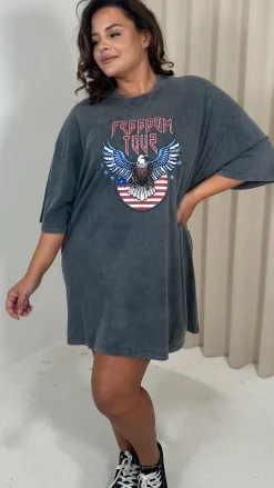 CurveWow Acid Wash Grunge T Dress Charcoal