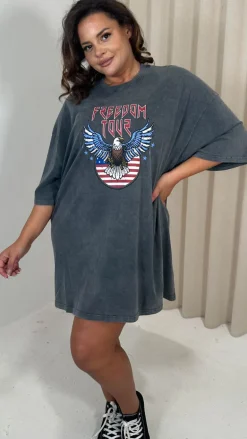 CurveWow Acid Wash Grunge T Dress Charcoal