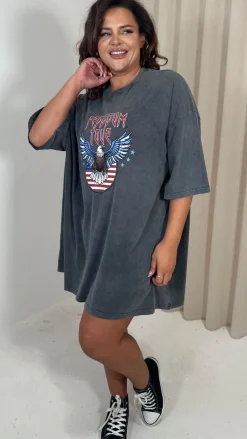 CurveWow Acid Wash Grunge T Dress Charcoal