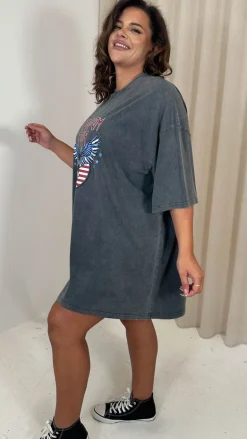 CurveWow Acid Wash Grunge T Dress Charcoal