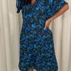CurveWow Angel Sleeve Flounce Tie Front Midi Dress Blue Floral