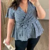 CurveWow Angel Sleeve Wrap Top Navy Leopard