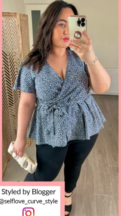 CurveWow Angel Sleeve Wrap Top Navy Leopard