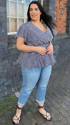 CurveWow Angel Sleeve Wrap Top Navy Leopard