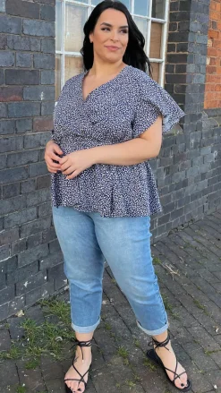 CurveWow Angel Sleeve Wrap Top Navy Leopard