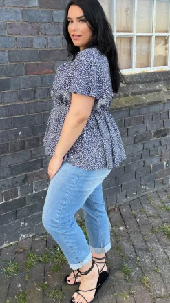 CurveWow Angel Sleeve Wrap Top Navy Leopard