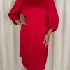 CurveWow Balloon Sleeve Shift Dress Red