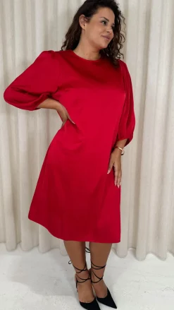 CurveWow Balloon Sleeve Shift Dress Red