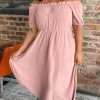 CurveWow Bardot Midi Dress Pink