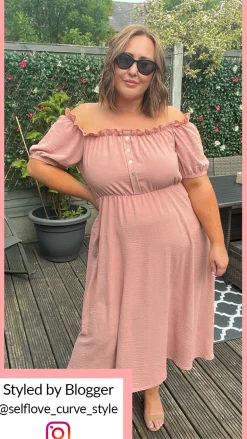 CurveWow Bardot Midi Dress Pink