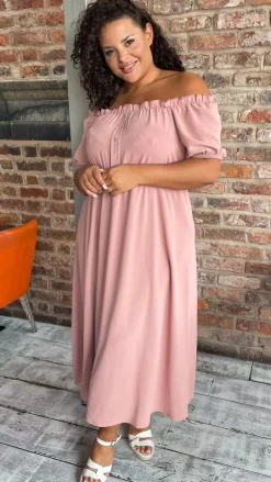 CurveWow Bardot Midi Dress Pink