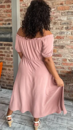 CurveWow Bardot Midi Dress Pink