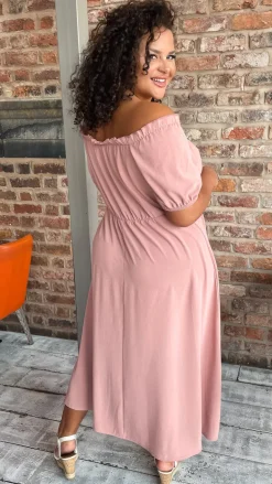 CurveWow Bardot Midi Dress Pink