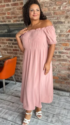 CurveWow Bardot Midi Dress Pink