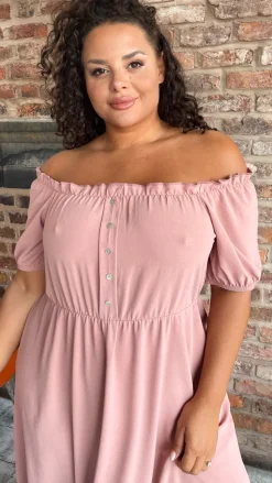 CurveWow Bardot Midi Dress Pink