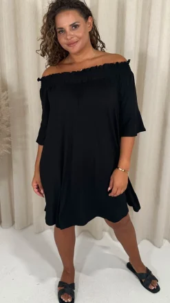 CurveWow Bardot Sundress Mini Black