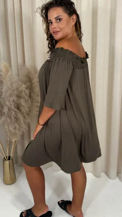CurveWow Bardot Sundress Mini Khaki