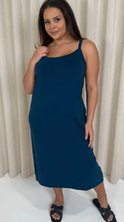 CurveWow Basic Midi Dress Teal