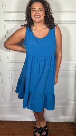 CurveWow Basic Sundress Plain Cobalt Blue