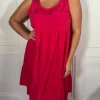 CurveWow Basic Sundress Plain Cerise