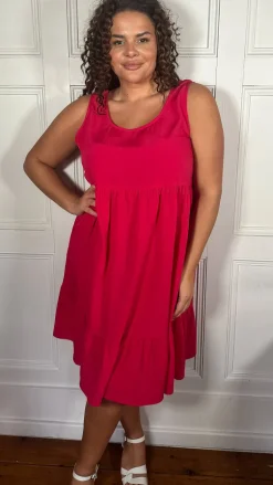 CurveWow Basic Sundress Plain Cerise