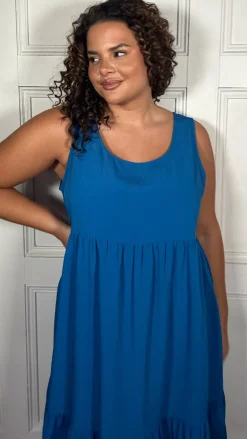 CurveWow Basic Sundress Plain Cobalt Blue