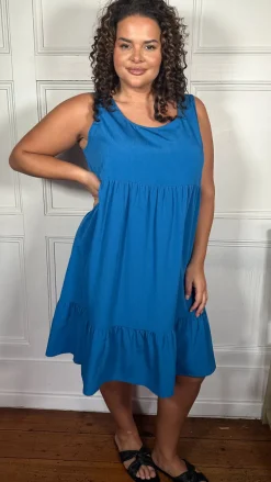 CurveWow Basic Sundress Plain Cobalt Blue