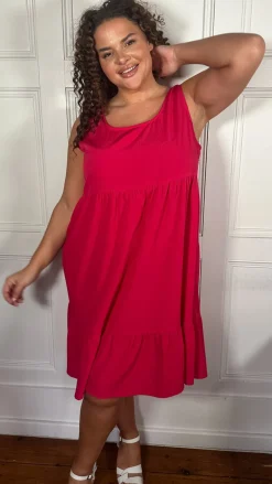CurveWow Basic Sundress Plain Cerise