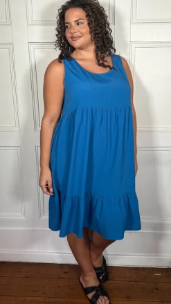CurveWow Basic Sundress Plain Cobalt Blue
