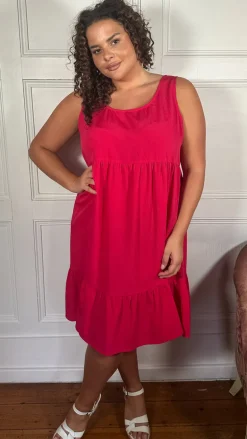 CurveWow Basic Sundress Plain Cerise
