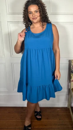 CurveWow Basic Sundress Plain Cobalt Blue