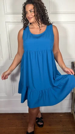 CurveWow Basic Sundress Plain Cobalt Blue