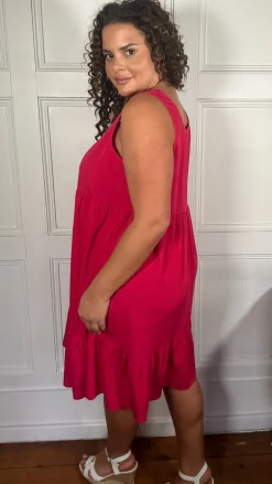 CurveWow Basic Sundress Plain Cerise