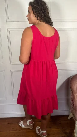 CurveWow Basic Sundress Plain Cerise