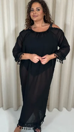 CurveWow Beach Cold Shoulder Maxi Dress Black