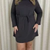 CurveWow Belted Swing Dress Charcoal
