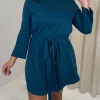 CurveWow Belted Swing Dress Dark Teal