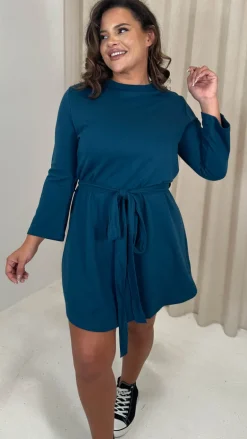 CurveWow Belted Swing Dress Dark Teal