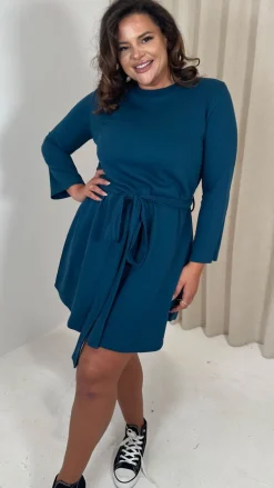 CurveWow Belted Swing Dress Dark Teal
