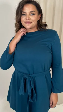CurveWow Belted Swing Dress Dark Teal