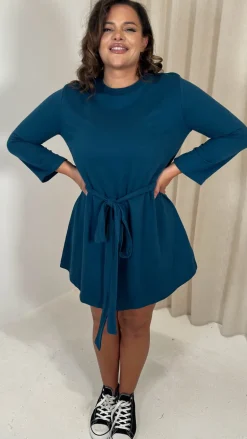 CurveWow Belted Swing Dress Dark Teal