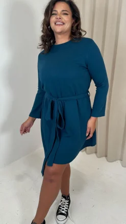CurveWow Belted Swing Dress Dark Teal