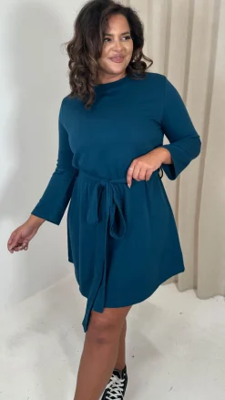 CurveWow Belted Swing Dress Dark Teal
