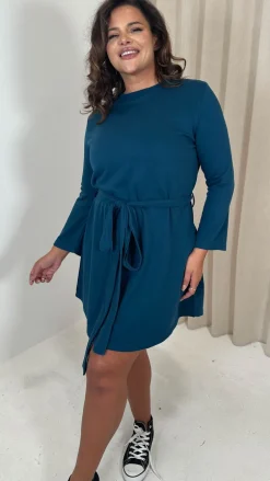 CurveWow Belted Swing Dress Dark Teal