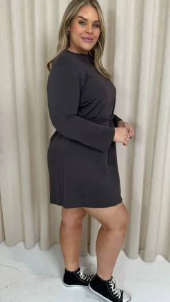 CurveWow Belted Swing Dress Charcoal