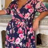 CurveWow Belted Wrap Dress Navy Floral