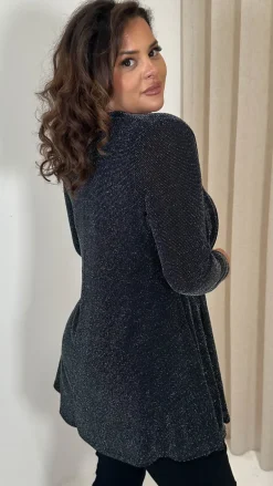 CurveWow Brillo Lurex Peplum Top Black Silver